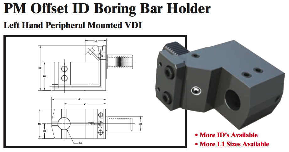 PM Offset ID Boring Bar Holder (Left Hand Peripheral Mounted VDI) - Part #: PM56.4032LS - Makers Industrial Supply