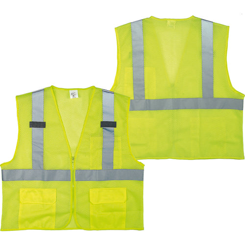 ‎Class 2 Mesh Vest; Contrasting Color Strip, Zipper Closure, Outside Pocket - 3XL - Makers Industrial Supply