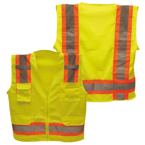 ‎Class 2 Hi-Vis Vest; DOT Strips, Zipper Closure, 6 Pockets - 3XL - Makers Industrial Supply