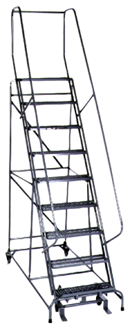 Model 1000; 9 Steps; 32 x 65'' Base Size - Steel Mobile Platform Ladder - Makers Industrial Supply