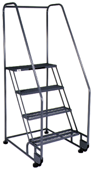 Model 4TR26; 4 Steps; 28 x 37'' Base Size - Tilt-N-Roll Ladder - Makers Industrial Supply
