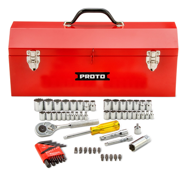 Proto® 1/4" & 3/8" Drive 65 Piece Socket Set with Hex Keys- 6 & 12 Point w/Box J9971R - Makers Industrial Supply