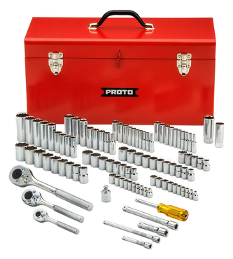 Proto® 1/4", 3/8", & 1/2" Drive 101 Piece Socket Set- 6, 8, & 12 Point w/ Box J9975R - Makers Industrial Supply