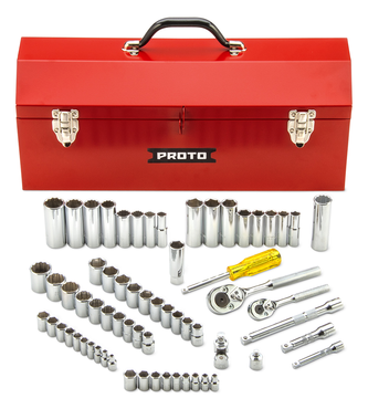 Proto® 1/4" & 3/8" Drive 65 Piece Socket Set- 6 & 12 Point w/Box J9971R - Makers Industrial Supply