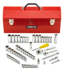 Proto® 1/4" & 3/8" Drive 65 Piece Socket Set- 6 & 12 Point w/Box J9971R - Makers Industrial Supply