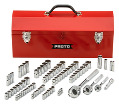 Proto® 1/4", 3/8", & 1/2" Drive 81 Piece Socket Set- 6 & 12 Point w/ Box J9971R - Makers Industrial Supply