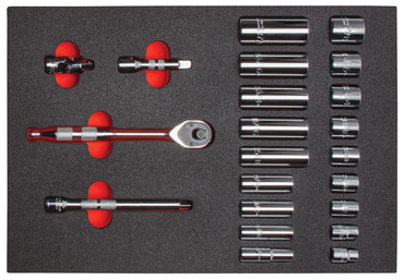 Proto® Foamed  3/8" Drive 22 Piece Socket Set w/ Precision 90 Pear Head Ratchet - Full Polish -6 Point - Makers Industrial Supply