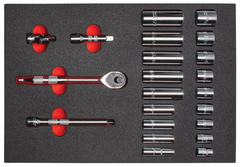 Proto® Foamed  3/8" Drive 22 Piece Socket Set w/ Precision 90 Pear Head Ratchet - Full Polish -6 Point - Makers Industrial Supply