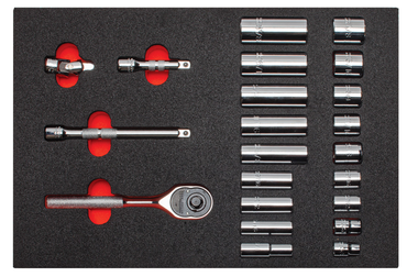 Proto® Foamed  3/8" Drive 22 Piece Socket Set w/ Classic Pear Head Ratchet - Full Polish - 6 Point - Makers Industrial Supply