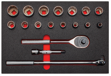 Proto® Foamed 1/2" Drive 18 Piece Socket Set w/ Classic Pear Head Ratchet - Full Polish - 12 Point - Makers Industrial Supply