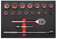 Proto® Foamed 1/2" Drive 18 Piece Socket Sets w/ Classic Pear Head Ratchet - Full Polish - 6 Point - Makers Industrial Supply
