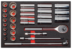 Proto® Foamed 1/2" Drive 30 Piece Socket Set w/ Classic Pear Head Ratchet - Full Polish - 12 Point - Makers Industrial Supply