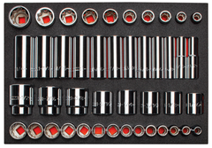 Proto® Foamed 1/2" Drive 65 Piece Combination Socket Set- Full Polish - 8 & 12 Point - Makers Industrial Supply