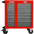 Proto® 550S 34" Roller Cabinet with Removable Lock Bar- 8 Drawer- Safety Red & Gray - Makers Industrial Supply