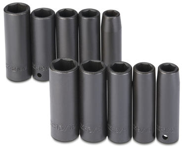 Proto® 1/2" Drive 10 Piece Fractional & Metric Impact Socket Set - 6 Point - Makers Industrial Supply