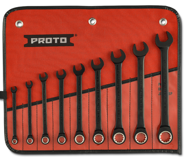 Proto® 9 Piece Black Chrome Non-Reversible Combination Ratcheting Wrench Set - Spline - Makers Industrial Supply