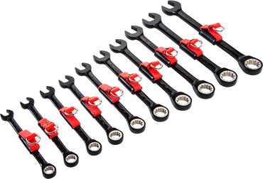 Proto® Tether-Ready 10 Piece Black Chrome Metric Non-Reversible Combination Ratcheting Wrench Set - Spline - Makers Industrial Supply