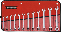 Proto® 12 Piece Full Polish Metric Combination Non-Reversible Ratcheting Wrench Set - 12 Point - Makers Industrial Supply