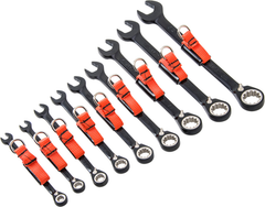Proto® Tether-Ready 9 Piece Black Chrome Reversible Combination Ratcheting Wrench Set - Spline - Makers Industrial Supply