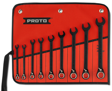 Proto® 9 Piece Black Chrome Reversible Combination Ratcheting Wrench Set - Spline - Makers Industrial Supply