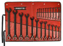 Proto® 22 Piece Black Chrome Reversible Combination Ratcheting Wrench Set - Spline - Makers Industrial Supply