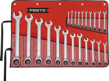 Proto® 22 Piece Full Polish Metric Combination Reversible Ratcheting Wrench Set - 12 Point - Makers Industrial Supply