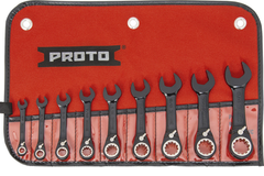 Proto® 9 Piece Black Chrome Combination Stubby Reversible Ratcheting Wrench Set - Spline - Makers Industrial Supply