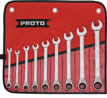 Proto® 9 Piece Full Polish Combination Reversible Ratcheting Wrench Set - 12 Point - Makers Industrial Supply