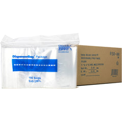 5″ × 8″ 2-MIL Clear Reloc Zippit Zipper Bags With Hang Hole, Sold per Case of 1000 (10 boxes of 100 per case)