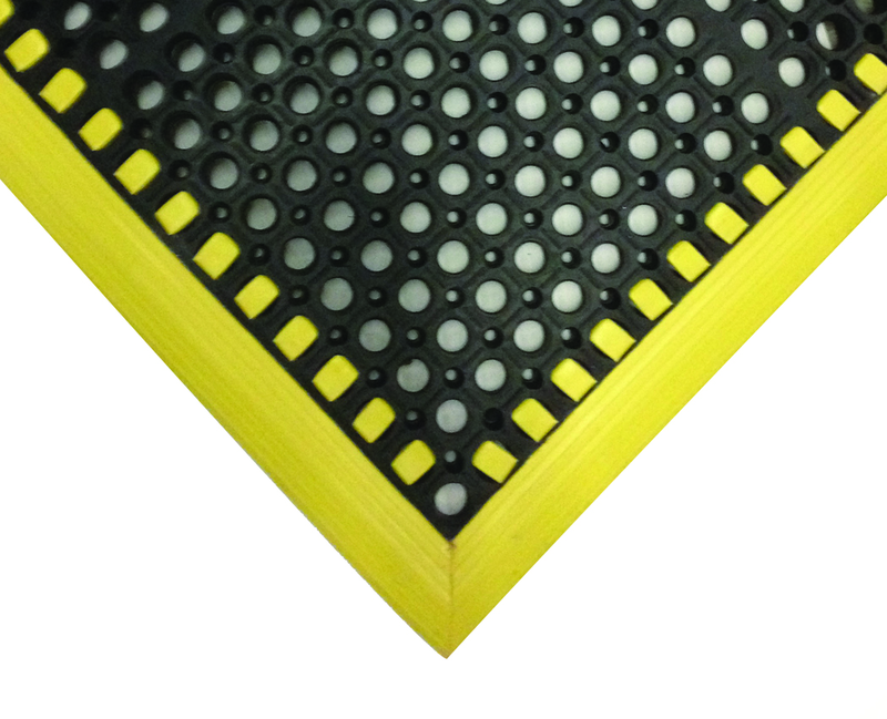 40" x 124" x 7/8" Thick Safety Wet / Dry Mat - Black / Yellow - Makers Industrial Supply