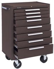 8-Drawer Roller Cabinet w/ball bearing Dwr slides - 39'' x 18'' x 27'' Brown - Makers Industrial Supply