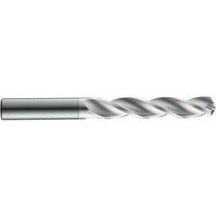 11.1 mm Dia. × 12 mm Shank × 40 mm Flute Length × 102 mm OAL, 3xD, 124°, Uncoated, 3 Flute, External, Round Solid Carbide Drill - Exact Industrial Supply