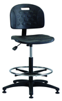 Polyurethane Task Stool - Standard Glides, Casters Optional, Pneumatic Hgt. Adj., Waterfall Seat, Adj. Contoured Backrest, Black Plastic ABS Base, 20" Adj. Footring, Bench Hgt 22.5" - 32.5" - Makers Industrial Supply