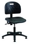 Polyurethane Task Stool - Adj. Contoured Bbackrest, Seat and Back Tilt, Glides Standard, Casters Optional, Pneu Hgt Adj, Contoured Waterfall Seat, Black Plastic ABS Base, Desk Hgt 17"-22.5" - Makers Industrial Supply