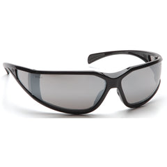 Safety Glasses - Curved Lens, Black Frame, Silver Mirror - Makers Industrial Supply