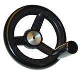 Nylon Handwheels with Handle - 6.3'' Wheel Diameter, 1.38'' Hub Diameter, 3.15'' Handle Length - Makers Industrial Supply