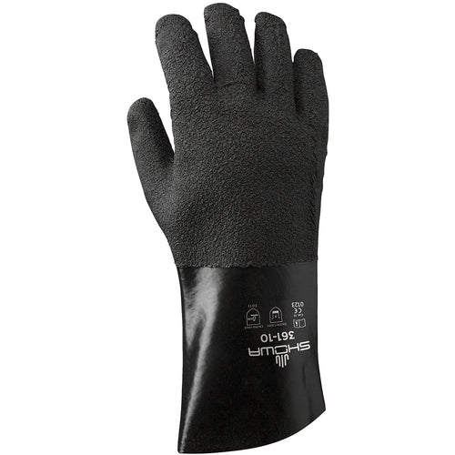 Chemical resistant PVC-coated fully coated 12″ gauntlet black wrinkled finish/large - Makers Industrial Supply