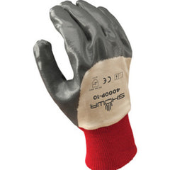 General purpose nitrile palm-coated white w/gray coating knit wrist w/ interlock liner/medium - Makers Industrial Supply