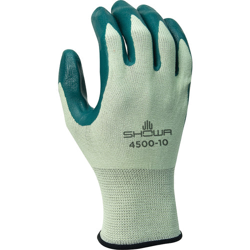 General purpose nitrile-coated palm-dipped light green w/green dip nylon seamless shell/large - Makers Industrial Supply