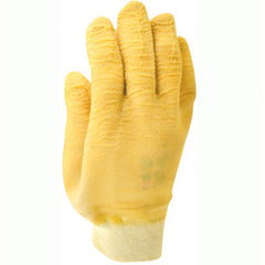 General purpose natural rubber fully-coated knit wrist yellow wrinkle-finish/large - Makers Industrial Supply