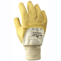 General purpose natural rubber palm-coated knit wrist white w/yellow dip wrinkle-finish/large - Makers Industrial Supply