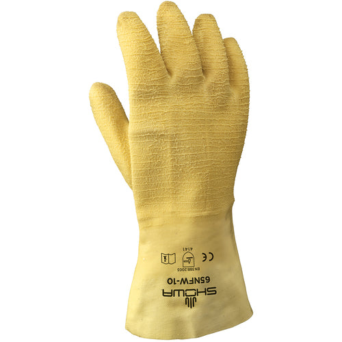 General purpose natural rubber fully-coated 12″ gauntlet cuff yellow wrinkle-finish/large - Makers Industrial Supply