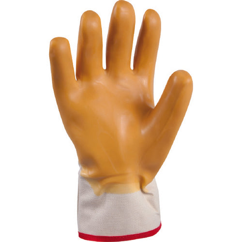 General purpose natural rubber palm-coated reinforced safety cuff white w/yellow dip smooth-finish/L - Makers Industrial Supply