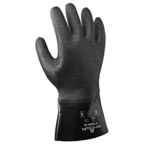 Chemical resistant neoprene fully coated heavyweight 12″ gauntlet black rough finish/large - Makers Industrial Supply