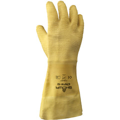 General purpose natural rubber fully coated 14″ gauntlet cuff yellow wrinkle-finish/large - Makers Industrial Supply