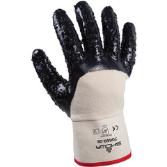 General purpose nitrile-coated white w/navy dip palm-coated rubberized safety cuff rough finish/large - Makers Industrial Supply