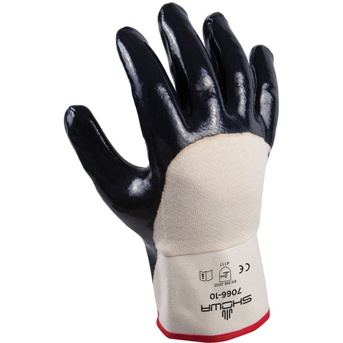 General purpose nitrile-coated white w/navy dip palm-coated rubberized safety cuff/small - Makers Industrial Supply