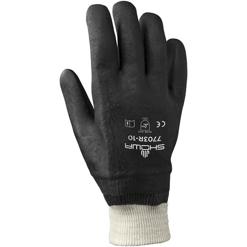 Chemical resistant PVC fully coated knit wrist w/jersey liner black rough finish/large - Makers Industrial Supply