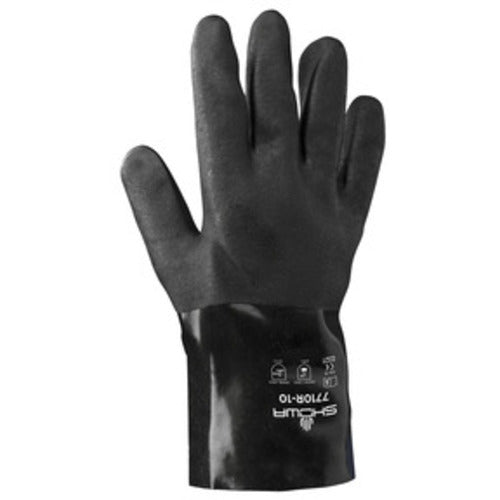 Chemical resistant PVC fully coated 10″ gauntlet w/jersey liner black rough finish/large - Makers Industrial Supply