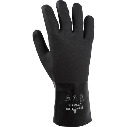 Chemical resistant PVC fully coated 12″ gauntlet w/jersey liner black rough finish/large - Makers Industrial Supply